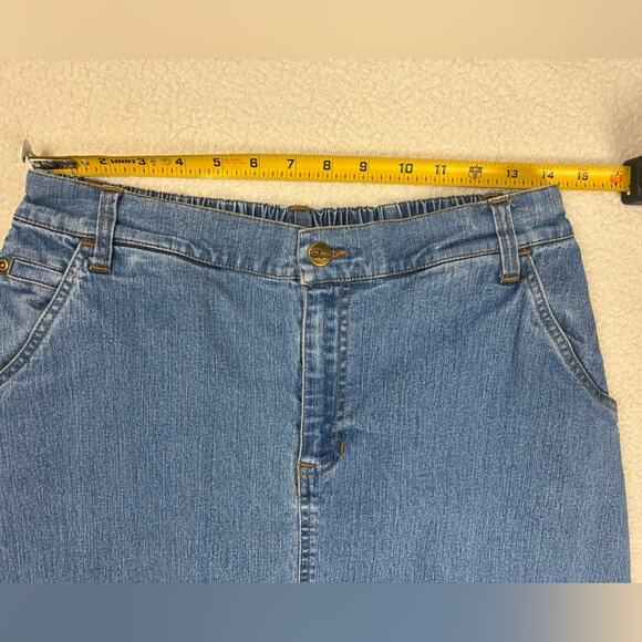 Vintage Papagallo Denim Midi Skirt Womens 10 Blue Jean Floral Beaded - Picture 6 of 8